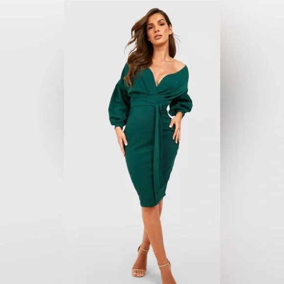 knee length dresses for ladies White Floral Cold Shoulder Wrap Midi Dress main image 0
